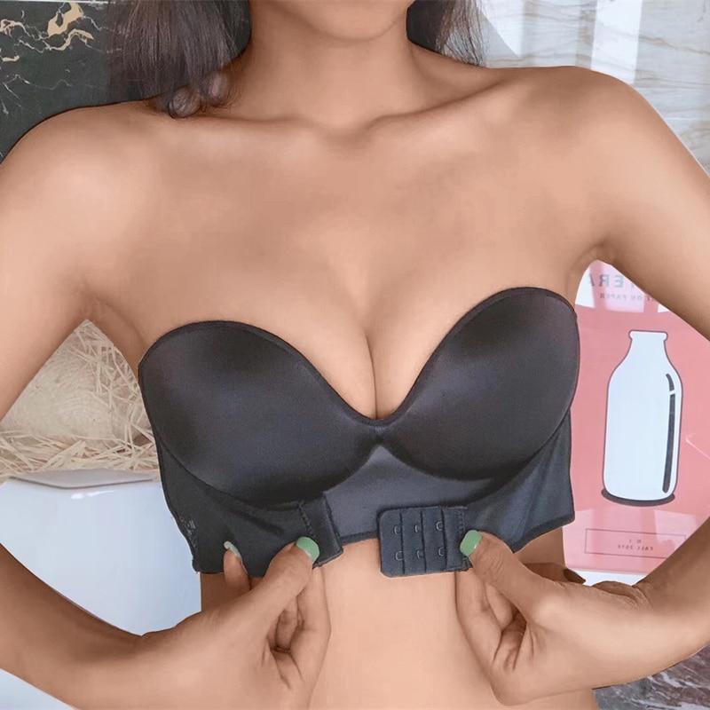 Women's Invisible Sexy Push-Up Bra Strapless with Front Buckle