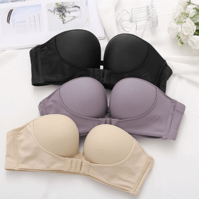 Women's Invisible Sexy Push-Up Bra Strapless with Front Buckle