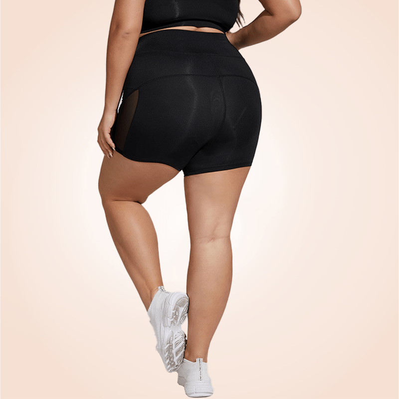 Wide Band Plus Size Contrast Mesh Sports Yoga Shorts– Curvypower