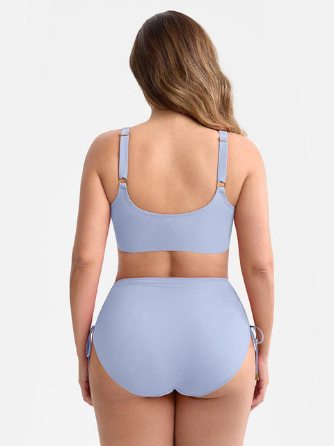Curvypower Apparel & Accessories > Clothing > Swimwear > Swimsuits Deep V Metal Ring Drawstring Tummy Control Bikini Swimsuit with Removable Pads