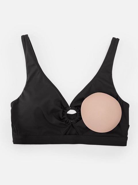 Curvypower Apparel & Accessories > Clothing > Swimwear > Swimsuits Deep V Metal Ring Drawstring Tummy Control Bikini Swimsuit with Removable Pads