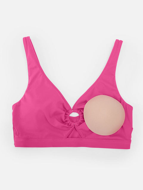 Curvypower Apparel & Accessories > Clothing > Swimwear > Swimsuits Deep V Metal Ring Drawstring Tummy Control Bikini Swimsuit with Removable Pads