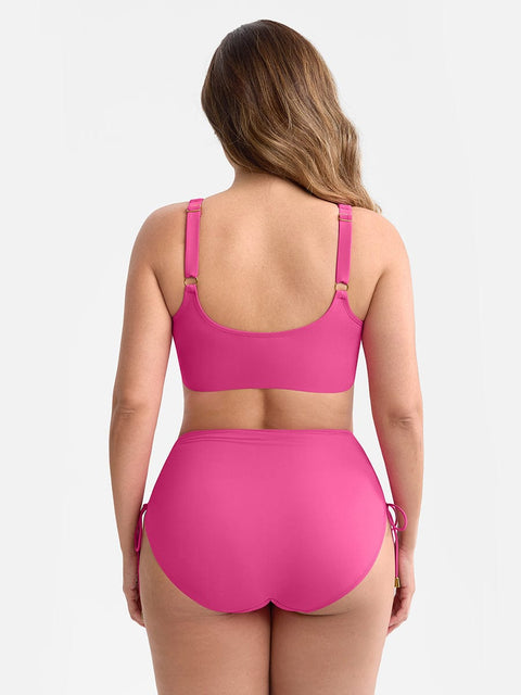 Curvypower Apparel & Accessories > Clothing > Swimwear > Swimsuits Deep V Metal Ring Drawstring Tummy Control Bikini Swimsuit with Removable Pads