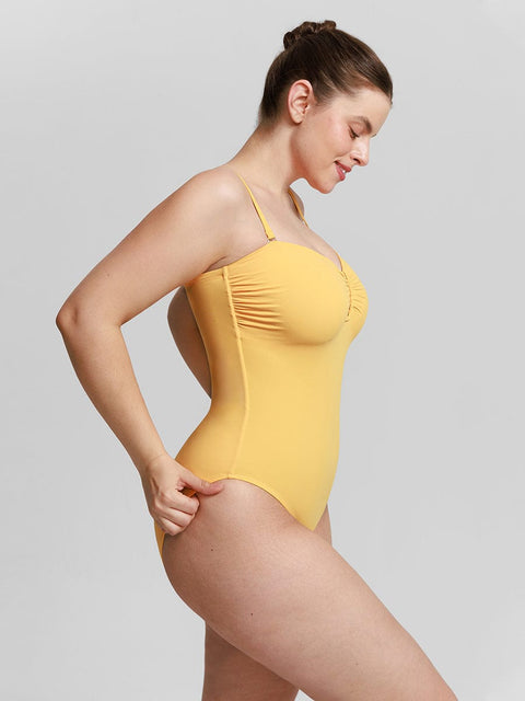 Curvypower Apparel & Accessories > Clothing > Swimwear > Swimsuits Strapless U Wire Mesh Tummy Control One Piece Swimsuit with Removable Pads