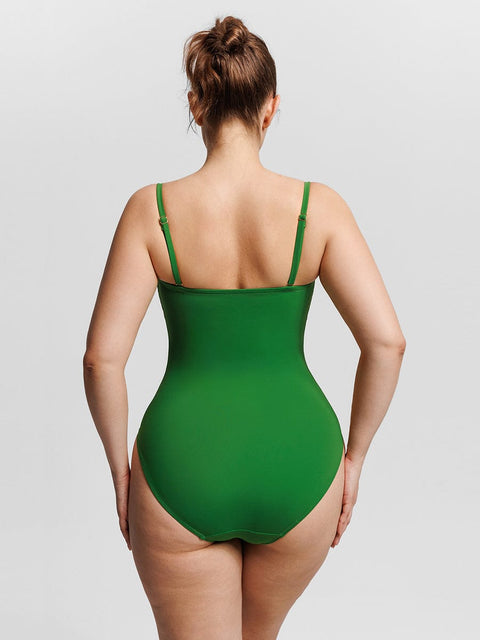 Curvypower Apparel & Accessories > Clothing > Swimwear > Swimsuits Strapless U Wire Mesh Tummy Control One Piece Swimsuit with Removable Pads