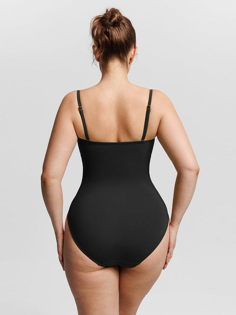 Curvypower Apparel & Accessories > Clothing > Swimwear > Swimsuits Strapless U Wire Mesh Tummy Control One Piece Swimsuit with Removable Pads