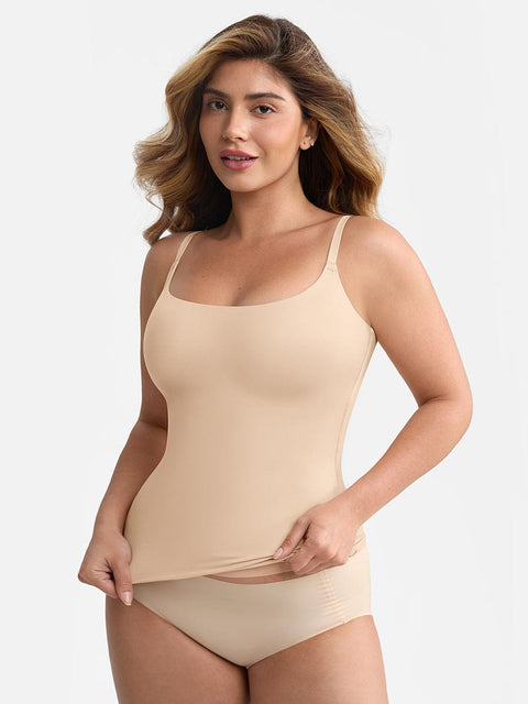 Curvypower Apparel & Accessories > Clothing > Tops > Tank Tops Scoop Neck Tank Top with Light Shaping and Anti-Sheer Bust Lining