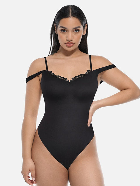 Curvypower Apparel & Accessories > Clothing > Underwear & Socks > Bodysuits Lace V-Neck T-Back Waist and Abdomen Shaping Thong Bodysuit