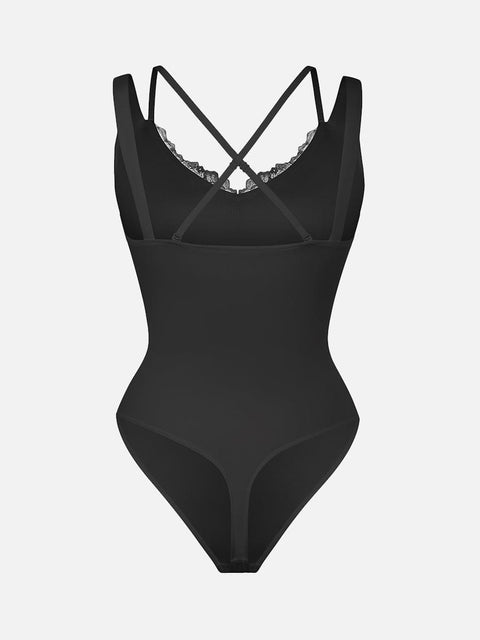 Curvypower Apparel & Accessories > Clothing > Underwear & Socks > Bodysuits Lace V-Neck T-Back Waist and Abdomen Shaping Thong Bodysuit