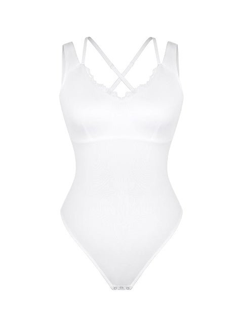 Curvypower Apparel & Accessories > Clothing > Underwear & Socks > Bodysuits Lace V-Neck T-Back Waist and Abdomen Shaping Thong Bodysuit