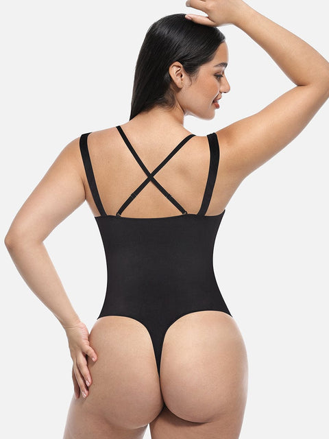 Curvypower Apparel & Accessories > Clothing > Underwear & Socks > Bodysuits Lace V-Neck T-Back Waist and Abdomen Shaping Thong Bodysuit