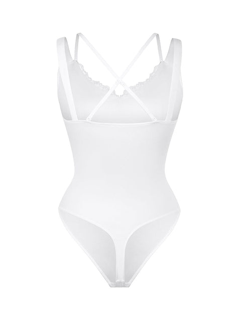 Curvypower Apparel & Accessories > Clothing > Underwear & Socks > Bodysuits Lace V-Neck T-Back Waist and Abdomen Shaping Thong Bodysuit