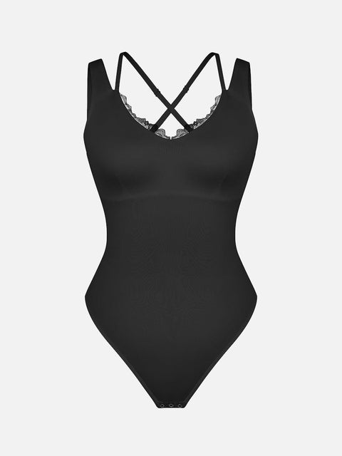 Curvypower Apparel & Accessories > Clothing > Underwear & Socks > Bodysuits Lace V-Neck T-Back Waist and Abdomen Shaping Thong Bodysuit
