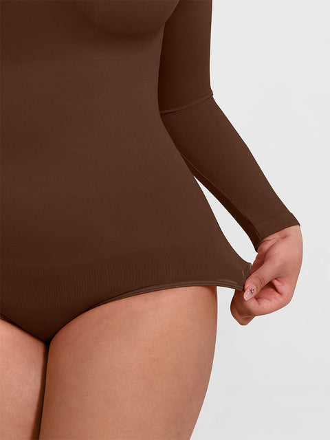 Curvypower Apparel & Accessories > Clothing > Underwear & Socks > Bodysuits Seamless Crew Neck Long Sleeve Tummy Control Snap Crotch Briefs Bodysuit
