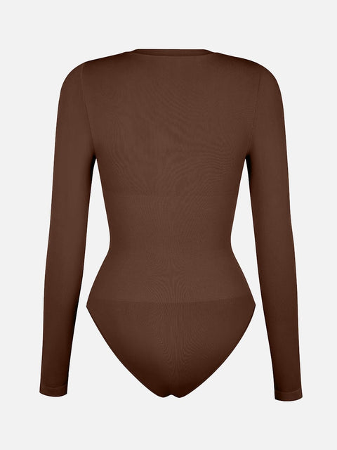 Curvypower Apparel & Accessories > Clothing > Underwear & Socks > Bodysuits Seamless Crew Neck Long Sleeve Tummy Control Snap Crotch Briefs Bodysuit