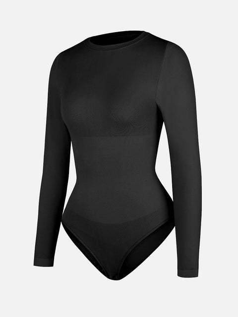 Curvypower Apparel & Accessories > Clothing > Underwear & Socks > Bodysuits Seamless Crew Neck Long Sleeve Tummy Control Snap Crotch Briefs Bodysuit