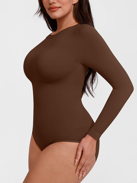 Curvypower Apparel & Accessories > Clothing > Underwear & Socks > Bodysuits Seamless Crew Neck Long Sleeve Tummy Control Snap Crotch Briefs Bodysuit