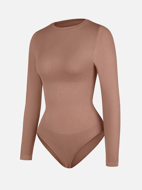 Curvypower Apparel & Accessories > Clothing > Underwear & Socks > Bodysuits Seamless Crew Neck Long Sleeve Tummy Control Snap Crotch Briefs Bodysuit