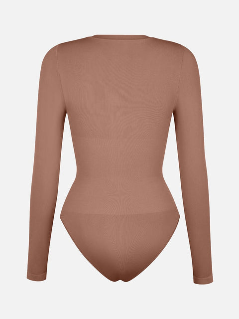 Curvypower Apparel & Accessories > Clothing > Underwear & Socks > Bodysuits Seamless Crew Neck Long Sleeve Tummy Control Snap Crotch Briefs Bodysuit