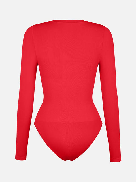 Curvypower Apparel & Accessories > Clothing > Underwear & Socks > Bodysuits Seamless Crew Neck Long Sleeve Tummy Control Snap Crotch Briefs Bodysuit