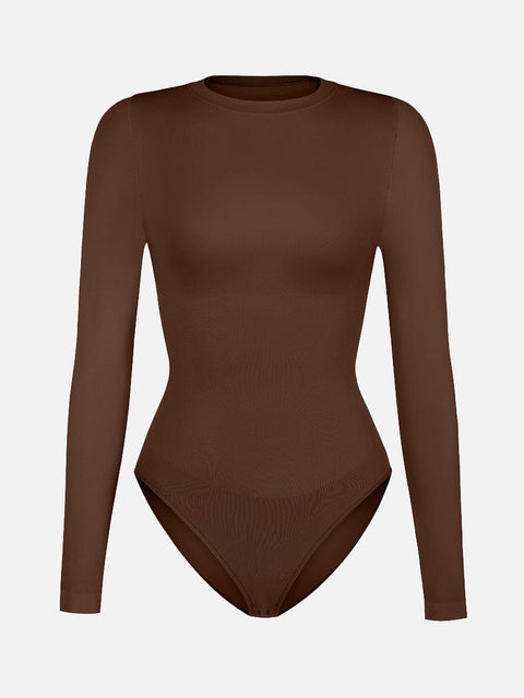 Curvypower Apparel & Accessories > Clothing > Underwear & Socks > Bodysuits Seamless Crew Neck Long Sleeve Tummy Control Snap Crotch Briefs Bodysuit
