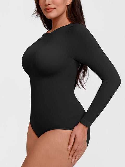 Curvypower Apparel & Accessories > Clothing > Underwear & Socks > Bodysuits Seamless Crew Neck Long Sleeve Tummy Control Snap Crotch Briefs Bodysuit