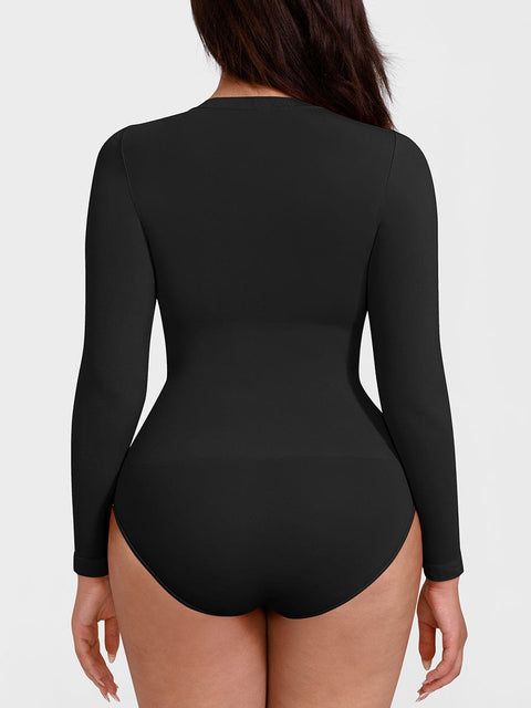 Curvypower Apparel & Accessories > Clothing > Underwear & Socks > Bodysuits Seamless Crew Neck Long Sleeve Tummy Control Snap Crotch Briefs Bodysuit