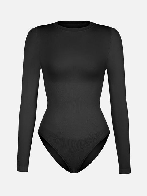 Curvypower Apparel & Accessories > Clothing > Underwear & Socks > Bodysuits Seamless Crew Neck Long Sleeve Tummy Control Snap Crotch Briefs Bodysuit