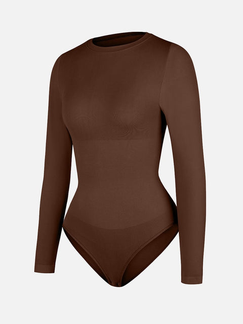 Curvypower Apparel & Accessories > Clothing > Underwear & Socks > Bodysuits Seamless Crew Neck Long Sleeve Tummy Control Snap Crotch Briefs Bodysuit