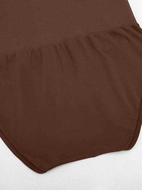 Curvypower Apparel & Accessories > Clothing > Underwear & Socks > Bodysuits Seamless Crew Neck Long Sleeve Tummy Control Snap Crotch Briefs Bodysuit