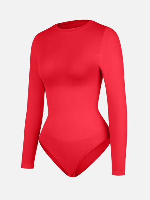 Curvypower Apparel & Accessories > Clothing > Underwear & Socks > Bodysuits Seamless Crew Neck Long Sleeve Tummy Control Snap Crotch Briefs Bodysuit