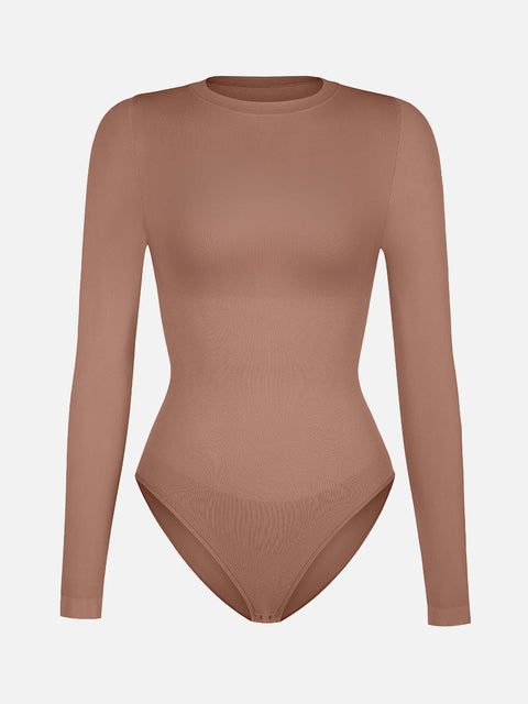 Curvypower Apparel & Accessories > Clothing > Underwear & Socks > Bodysuits Seamless Crew Neck Long Sleeve Tummy Control Snap Crotch Briefs Bodysuit