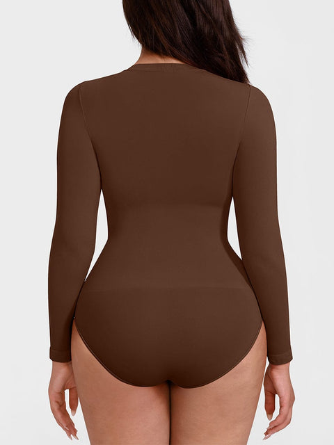 Curvypower Apparel & Accessories > Clothing > Underwear & Socks > Bodysuits Seamless Crew Neck Long Sleeve Tummy Control Snap Crotch Briefs Bodysuit