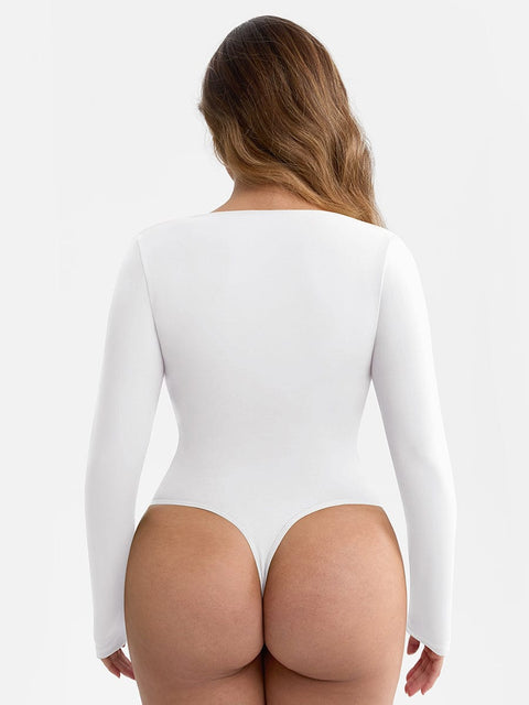 Curvypower Apparel & Accessories > Clothing > Underwear & Socks > Bodysuits V-neck Overlapping Pleated Bodysuit with Tummy Control