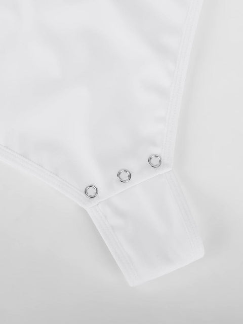 Curvypower Apparel & Accessories > Clothing > Underwear & Socks > Bodysuits V-neck Overlapping Pleated Bodysuit with Tummy Control