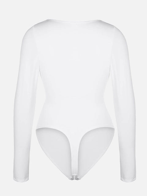 Curvypower Apparel & Accessories > Clothing > Underwear & Socks > Bodysuits V-neck Overlapping Pleated Bodysuit with Tummy Control