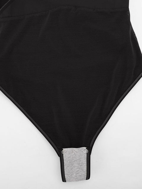Curvypower Apparel & Accessories > Clothing > Underwear & Socks > Bodysuits V-neck Overlapping Pleated Bodysuit with Tummy Control