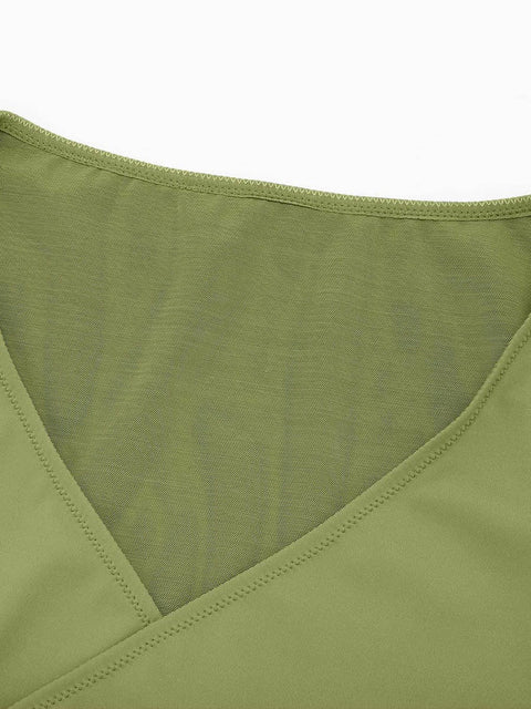 Curvypower Apparel & Accessories > Clothing > Underwear & Socks > Bodysuits V-neck Overlapping Pleated Shapewear Bodysuit with Tummy Control