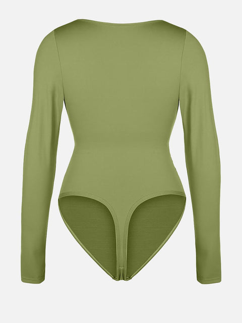 Curvypower Apparel & Accessories > Clothing > Underwear & Socks > Bodysuits V-neck Overlapping Pleated Shapewear Bodysuit with Tummy Control