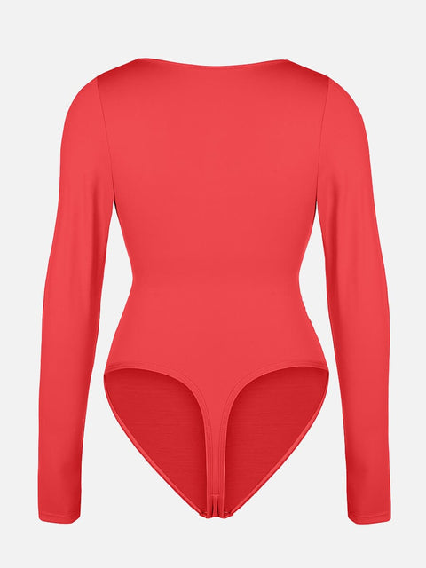 Curvypower Apparel & Accessories > Clothing > Underwear & Socks > Bodysuits V-neck Overlapping Pleated Shapewear Bodysuit with Tummy Control