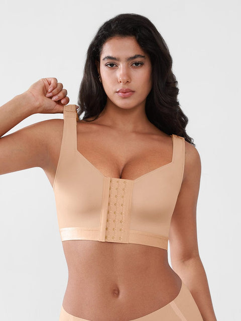 Curvypower Apparel & Accessories > Clothing > Underwear & Socks > Bras Beige / S Women's Recovery Comfort Front Closure Wireless Gentle Compression Support Bra with 3D Molded Cups & Wide Adjustable Straps