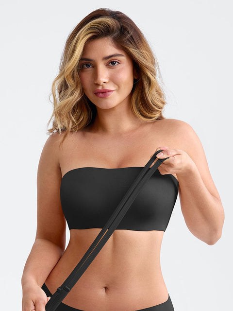 Curvypower Apparel & Accessories > Clothing > Underwear & Socks > Bras Black / S Strapless Anti-Slip Bandeau Bra with Fixed Molded Cups and FeelSoft Fabric