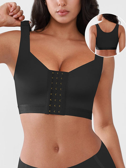 Curvypower Apparel & Accessories > Clothing > Underwear & Socks > Bras Black / S Women's Recovery Comfort Front Closure Wireless Gentle Compression Support Bra with 3D Molded Cups & Wide Adjustable Straps