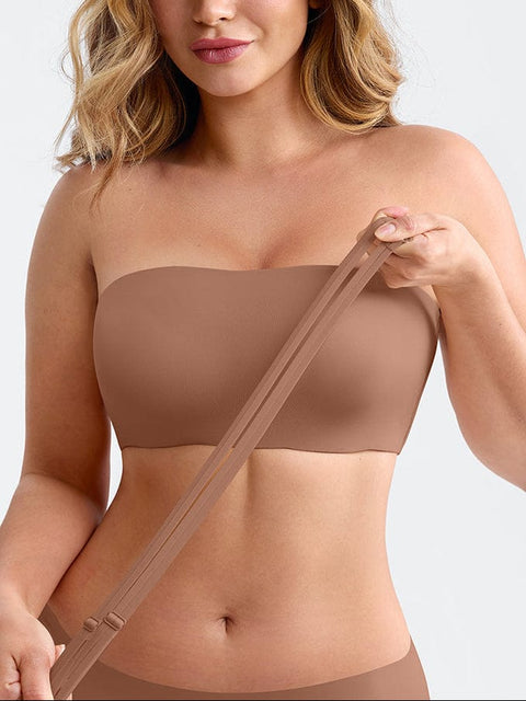 Curvypower Apparel & Accessories > Clothing > Underwear & Socks > Bras Light Brown / S Strapless Anti-Slip Bandeau Bra with Fixed Molded Cups and FeelSoft Fabric
