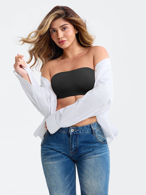 Curvypower Apparel & Accessories > Clothing > Underwear & Socks > Bras Strapless Anti-Slip Bandeau Bra with Fixed Molded Cups and FeelSoft Fabric