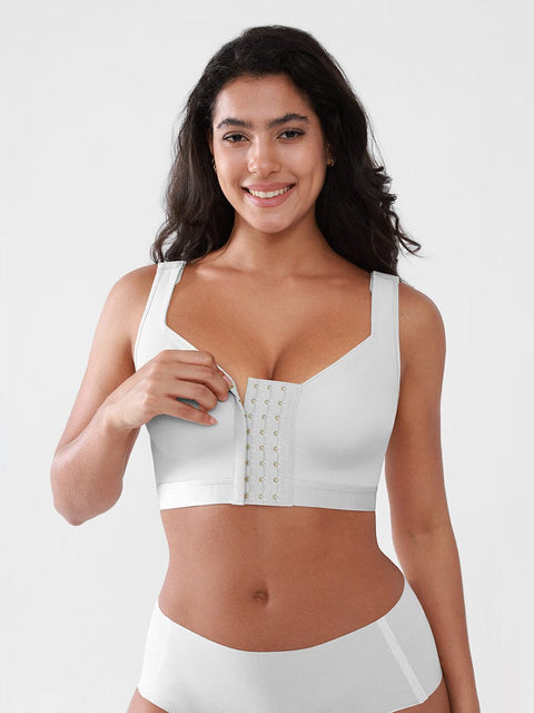 Curvypower Apparel & Accessories > Clothing > Underwear & Socks > Bras White / S Women's Recovery Comfort Front Closure Wireless Gentle Compression Support Bra with 3D Molded Cups & Wide Adjustable Straps