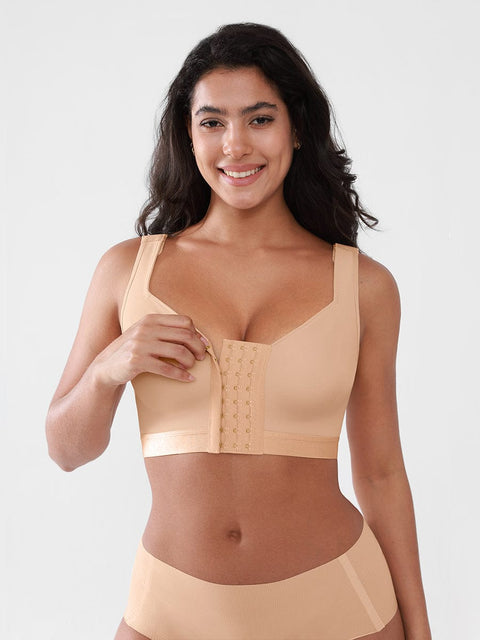Curvypower Apparel & Accessories > Clothing > Underwear & Socks > Bras Women's Recovery Comfort Front Closure Wireless Gentle Compression Support Bra with 3D Molded Cups & Wide Adjustable Straps