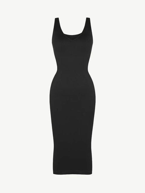 CurvyPower | UK Bodycon Deep V Neck Bodycon Shaping Midi Dress with Removable Pads