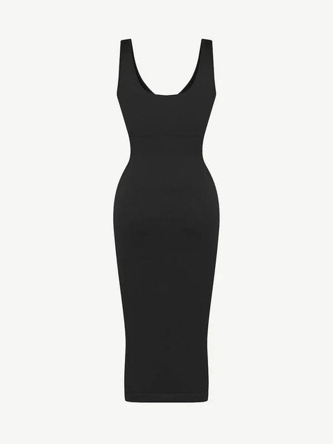 CurvyPower | UK Bodycon Deep V Neck Bodycon Shaping Midi Dress with Removable Pads