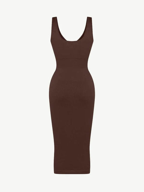 CurvyPower | UK Bodycon Deep V Neck Bodycon Shaping Midi Dress with Removable Pads